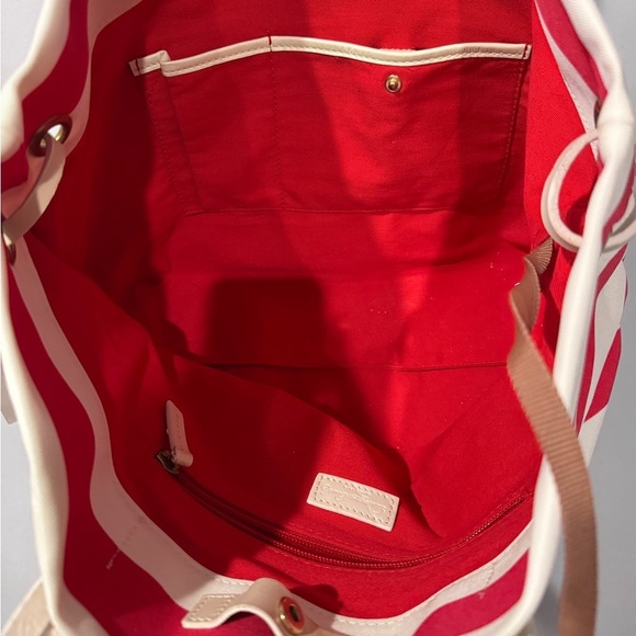 Dooney Bourke Sullivan Red White Striped Zip Tote Shoulder Bag Nylon 16" - Picture 10 of 11